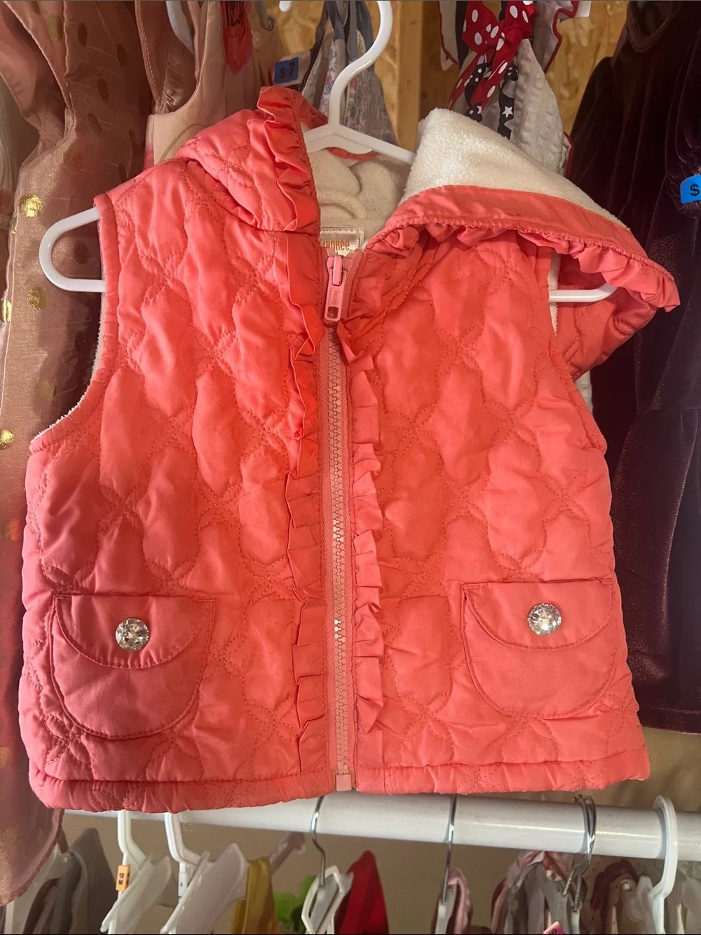 Gymboree Coral Quilted Hooded Vest with Ruffle Trim